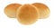 Three homemade yeast rolls isolated on a white background side view