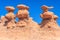 Three Hoodoo Rock pinnacles in Goblin Valley State Park Utah USA