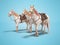 Three horses in bridle go 3d render on blue background with shadow