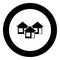 Three house icon black color in circle