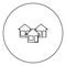 Three house icon black color in circle