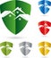 Three houses, roofs, coat of arms, real estate logo