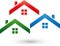 Three houses, roofs, roofers and real estate logo, icon