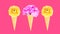 Three ice cream cone with flowers over pink colorful