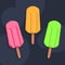 Three ice creams, colorful popsicles