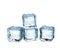 Three ice cubes on white background