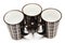 Three identical big tall dark brown coffee cups with simple lines design