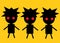 Three identical black silhouette of a child boy with spiky punk hairstyle golden yellow backdrop