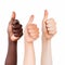 Three individuals are seen holding their thumbs up in air, indicating approval or positivity.