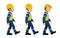 Three industrial workers are walking on white background