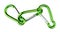 Three interlocked green carabiner clasps for mountain climbing