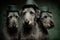 Three Irish Wolfhound in green hats. International celebration of the St. Patrick\\\'s Day.