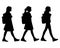 Three isolated silhouette of girls going to school