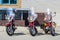 Three JAVA motorcycle retro stand against the wall./xhibition of old Soviet motorcycle JAVA outdoors during the holiday of the day