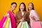 Three Joyful Ladies With Shopper Bags Smiling Posing, Studio Shot