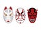 Three kabuki masks isolated on a white background