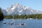 Three Kayakers in front of the Grand Teton.