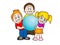 Three kids holding blue sphere