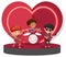 Three kids playing music on heart stage