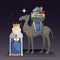 Three kings day with King Melchior, camel and gifts at night