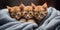 Three kittens are curled up in a blanket. Generative AI image.