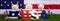 Three kittens in patriotic pots USA blocks Flag background banner