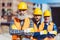 Three labour workers posing with arms crossed at the