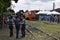 Three Lady Police personnel were chatting around the rail station during the arrival of President Rodrigo R. Duterte to inaugurate