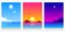 three landscapes set of beach nature view  flat vector illustration.afternoon  evening  night. backgrounds.