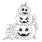 Three lantern from pumpkins with the cut out of a grin stand one on another outlined