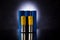 Three large blue rechargeable batteries and two yellow small ones