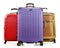 Three large suitcases on white background