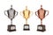 Three League Cup on white background. Gold, silver and bronze cu