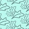 Three leaves on a blue background seamless pattern, organic leaf pattern, textile design and packaging