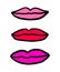 Three lips symbols hand drawn in cartoon doodle style. Different colors.