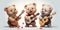 Three little cute baby bears playing acoustic guitars