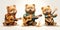 Three little cute baby bears playing acoustic guitars