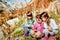 Three little girlfriends hiking and picking flowers Durmitor, Mo