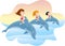 Three Little Girls Riding on the Jumping Dolphin\'s Back