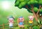 Three little pig playing at nature background