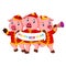 Three little pigs are celebrating chinese new year with the party