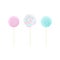 Three Lollipops pink, blue, Rainbow swirl set isolated on white. icing and sprinkles, Vector illustration