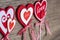 Three love hearts - Valentine`s day wood background