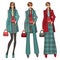 Three lovely trendy girls. Fashion Illustration