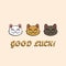 Three lucky cats and text