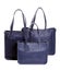 Three luxury women`s handbags blue isolated on white