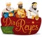 Three Magi over Sign for `Dia de Reyes` or Epiphany, Vector Illustration