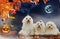 Three maltese dogs on Halloween