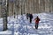 Three man snowshoer climbing