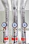 Three manometer on pipes Heating system in basement apartment bu